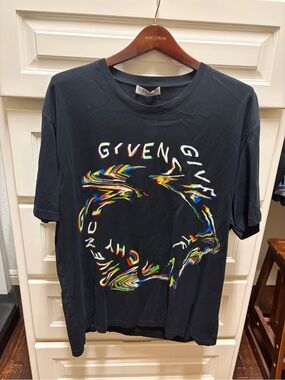 Givenchy Unisex Black Short-Sleeve Tee with Multicolor Distorted Logo